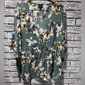Torrid Green Floral Blouse